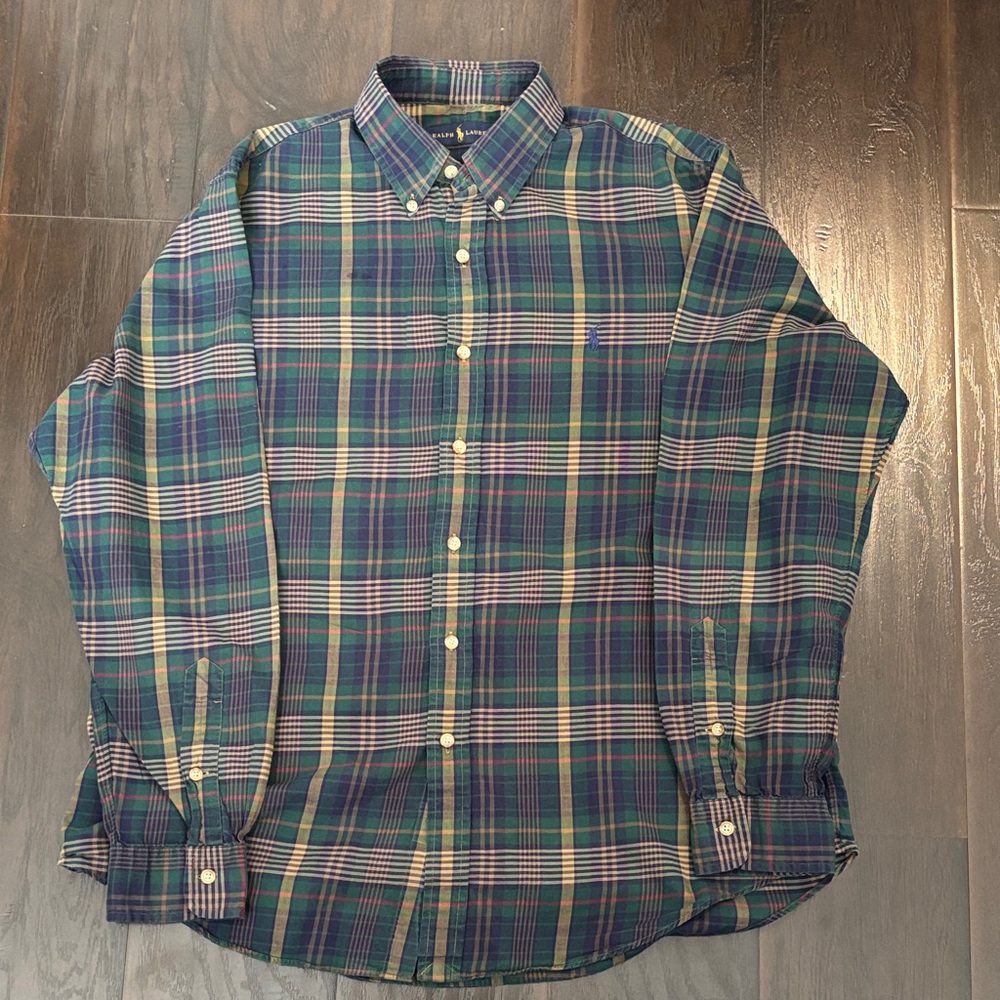 Polo Ralph Lauren Men's Plaid Shirt - Blue and Green
